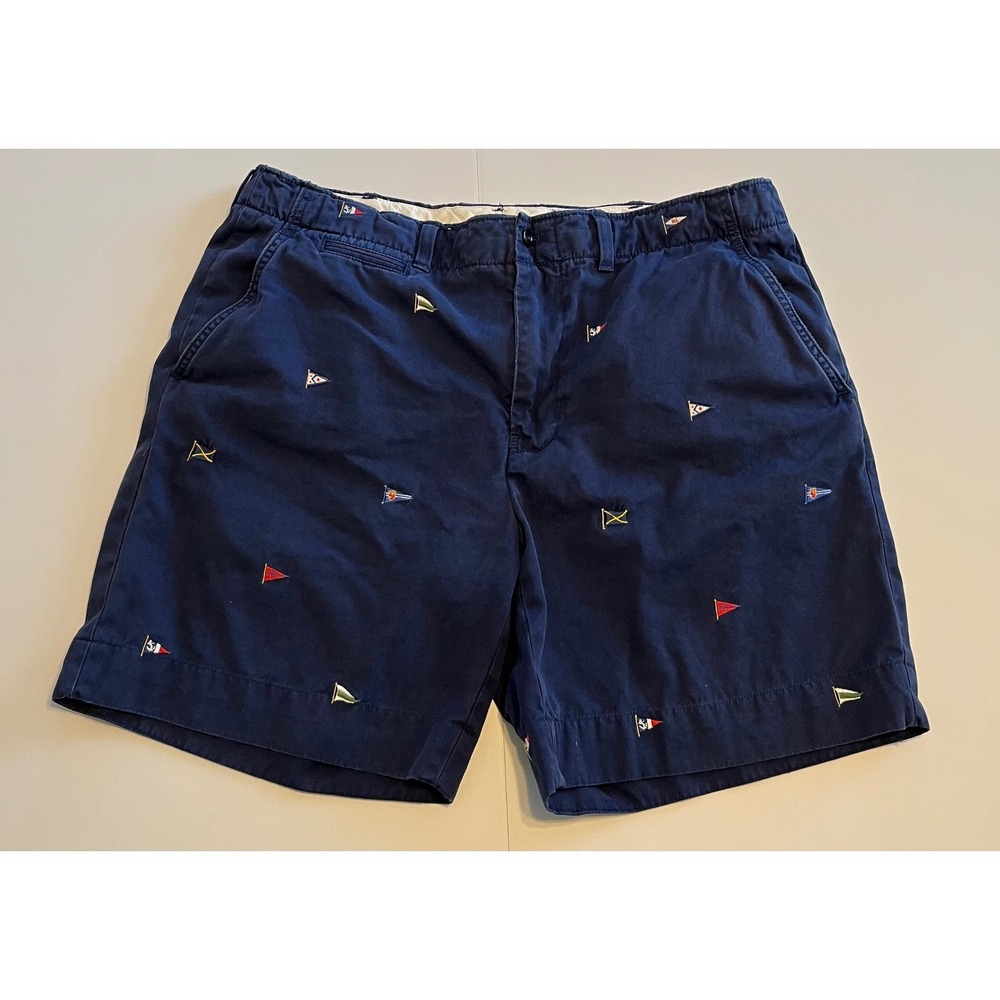 Polo Ralph Lauren Mens Navy Nautical Flag Embroidered Chino Shorts Sz 38